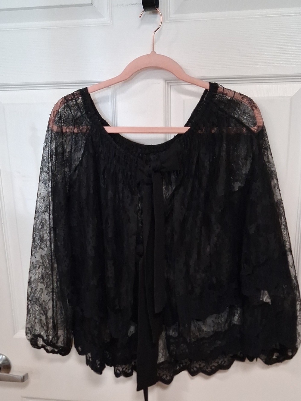 Sheer Black Lace Blouse with Front Tie